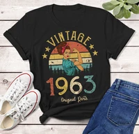 Vintage 1963 Original Parts  T-Shirt Women Rosie 59 Years Old 59th Birthday Party Gift Idea Mom Wife Friend Funny Retro Tee