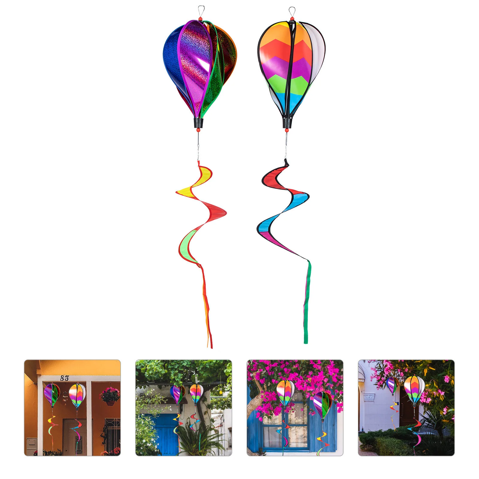 

2 Pcs Garden Decoration Outdoor Toy Hot Air Balloon Windmill Ornaments Hanging Spinners String Twisters Pvc Pendent Spiral
