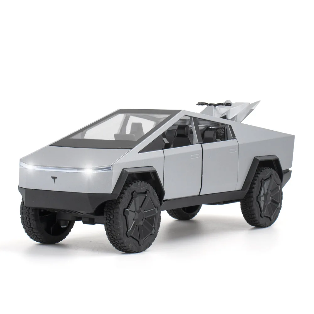 

1/24 Diecast Car Model Simulation Tesla-Pickup Alloy Off-road Vehicle With Acousto-optic Metal Model Toys For Boys Toy Car Gift