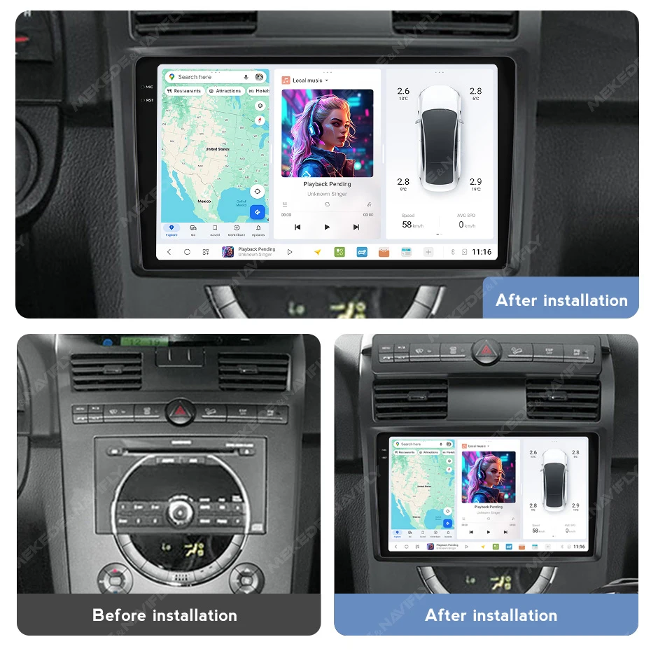 Фото Автомагнитола MEKEDE Android DUDU7 с GPS-навигацией и CarPlay для Ssang Yong Rexton 2006-2012 №1