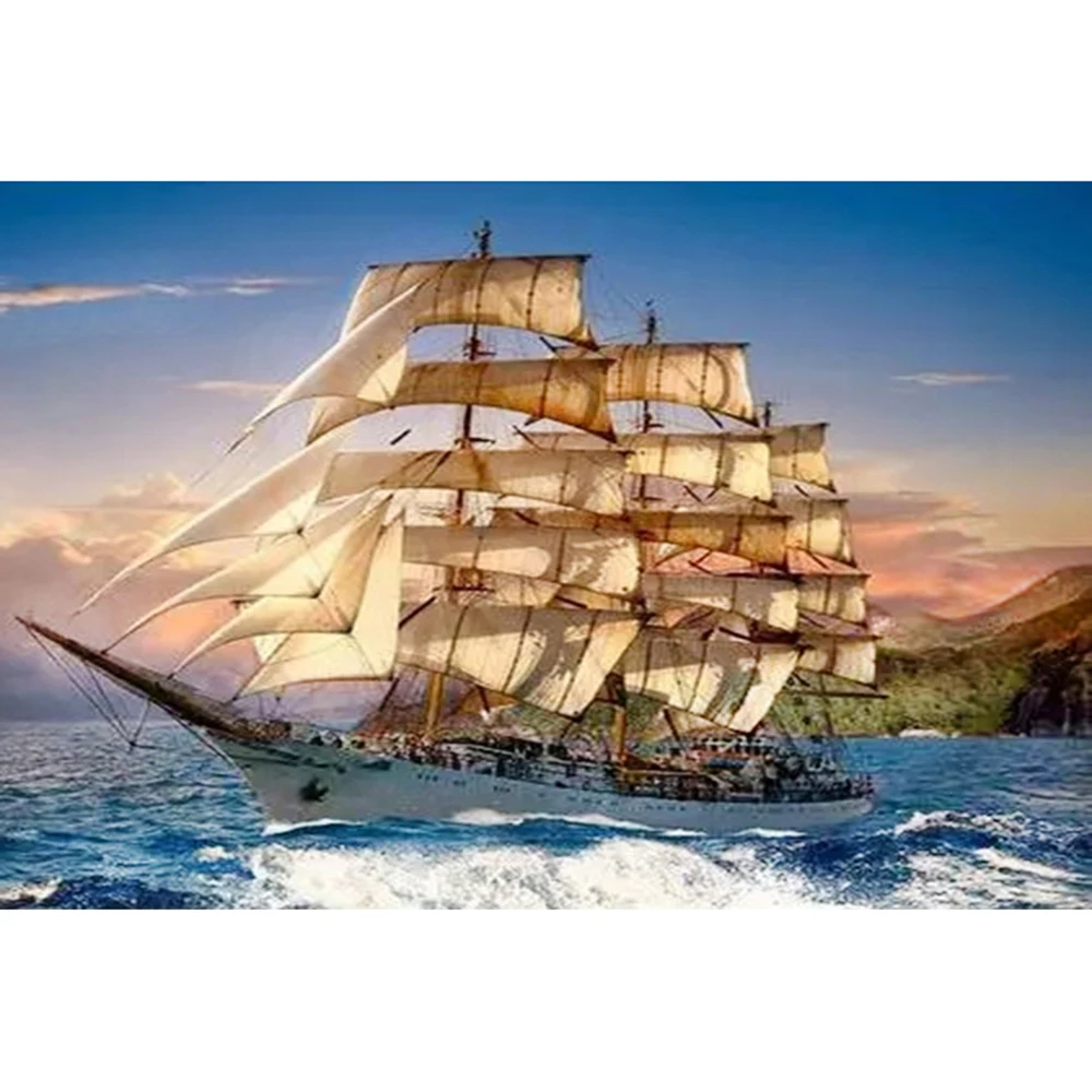 

KAMY YI Sea Sailboat 5d Diamond Cross DIY Mosaic Home Decoration Full Diamond Embroidery Handmade Gift