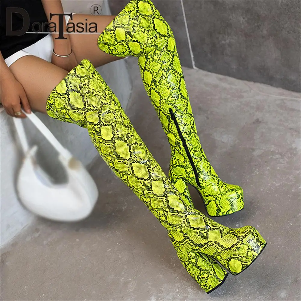 Plus Size 48 Brand New Ladies Platform Boots Fashion Snake Veins Thick High Heels Thigh High Boots Women Party Sexy Shoes Woman