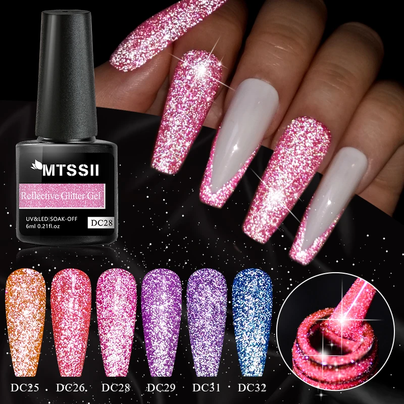 

Mtssii Reflective Glitter Gel Pink Sequins Gel Nail Polish Soak Off UV Nail Gel Semi-permanent Nail Art Decoration