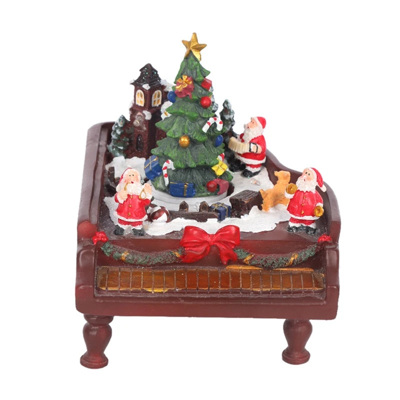 

Christmas Home Decor Spinning Christmas Tree LED Music Ornament Piano Santa Claus Resin House Villa Christmas Gift