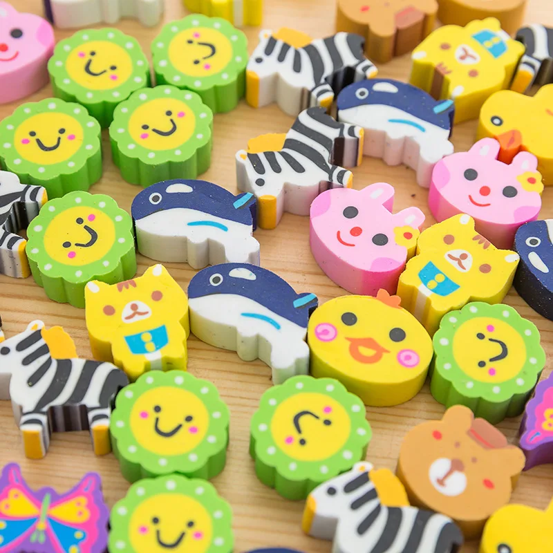 

50 PCS Wholesale Primary School Student Eraser Head Creative Prizes Children's Learning Stationery Gift Cartoon Eraser