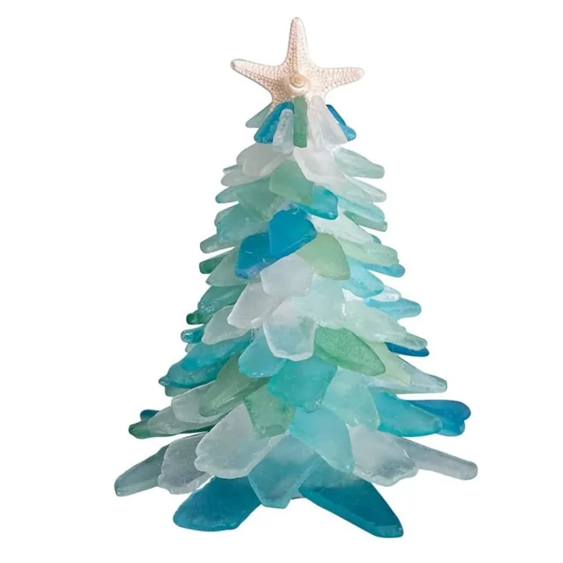 

Новая хрустальная синяя, зеленая, морская, стеклянная Рождественская елка, океанская, Пляжная фотография, украшения для рождественской елки