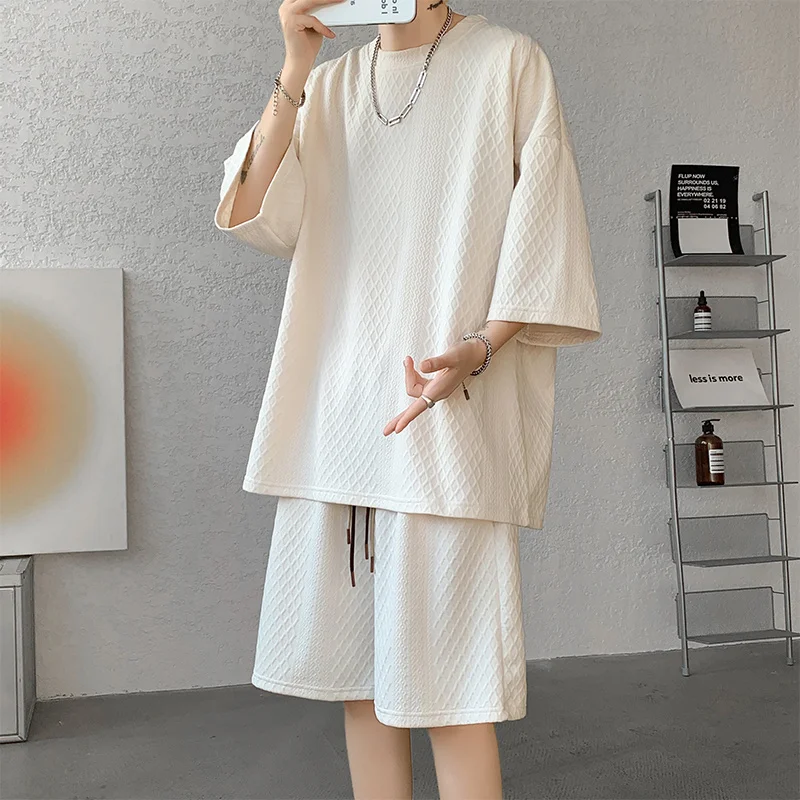 Summer Sets Men Fashion Oversized Short Sleeved T-shirt Shorts Two-piece Men Streetwear Loose Checked Set Mens Short Sets M-5XL