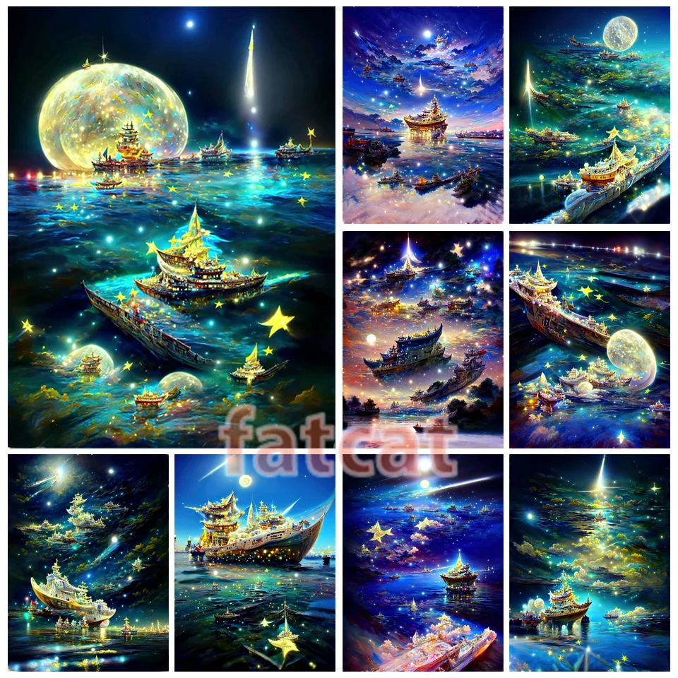 

Diamond Embroidery Fantasy Dream Star Boat Landscape Diy Diamond Painting Full Rhinestone Mosaic Cross Stitch Home Decor WE227