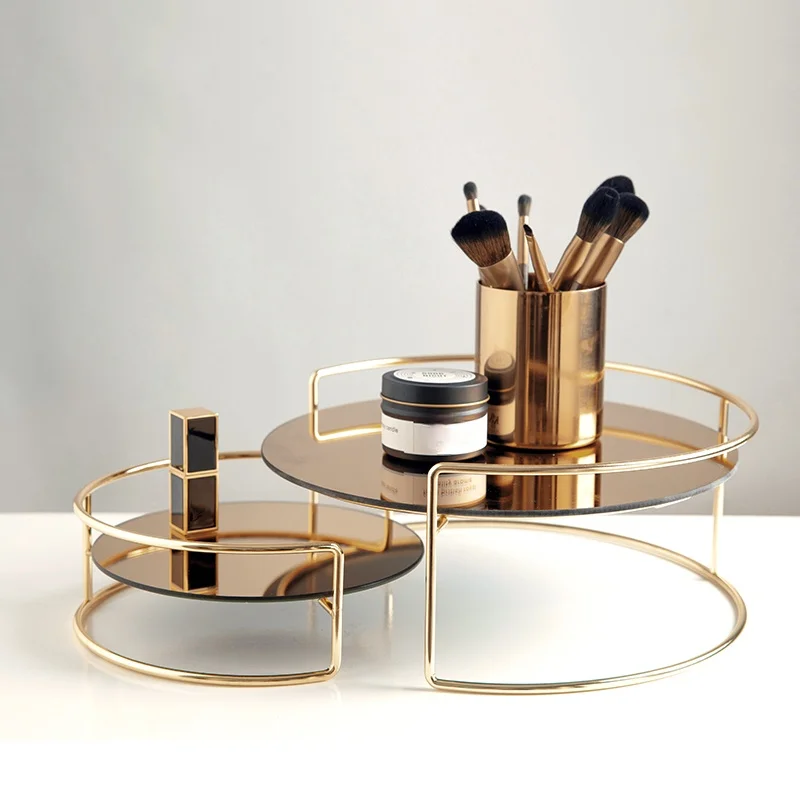 

European-style Double-layer Stainless Steel Cosmetic Storage Box Home Desktop Dressing Table Perfume Rack Bathroom Makeup Rack