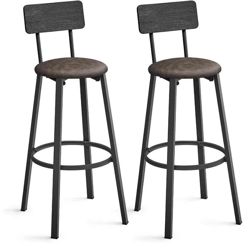 

Set of 2 PU Upholstered Breakfast Stools, Barstools with Back and Footrest, Simple Assembly, for Dining Room Kitchen Counter