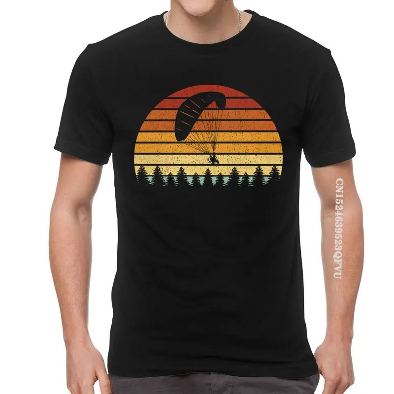 

Vintage Sunset Paragliding Tshirts Men Tee Tops Cotton Oversized T Shirt EMO Men For Paragliders Paramotor Tshirts Men Clothes