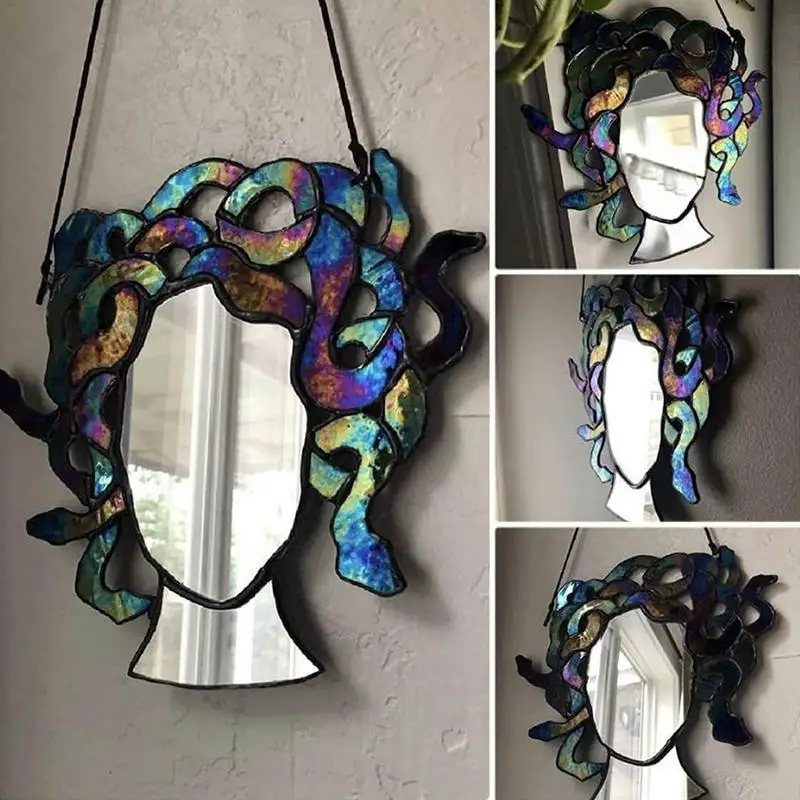 

Stained Glass Medusa Mirror Durable Colorful Medusa Decorative Pendant Home Garden Courtyard Balcony Decoration For Party