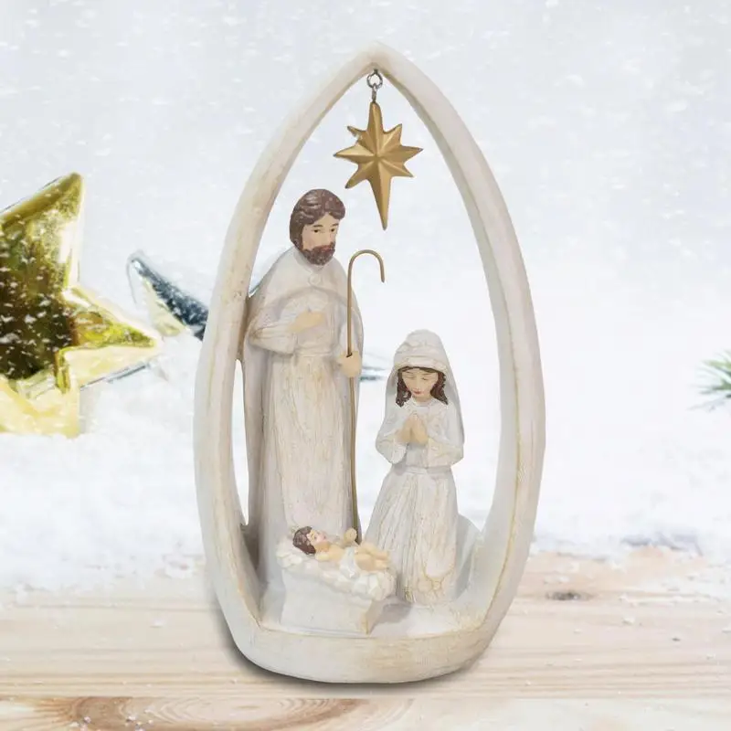 

Resin Wear Resistant Manger Holy Family Statue Nativity Christmas Ornament Decorative Christmas Ornaments Table Decorations