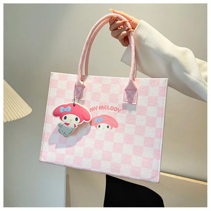

Сумка-тоут Mymelody Sanrio аниме Kawaii Kuromi Cinnamoroll для девушек, Большая вместительная сумка-тоут, фетровая сумка, мультяшная, сто клетчатая дорожная сумка
