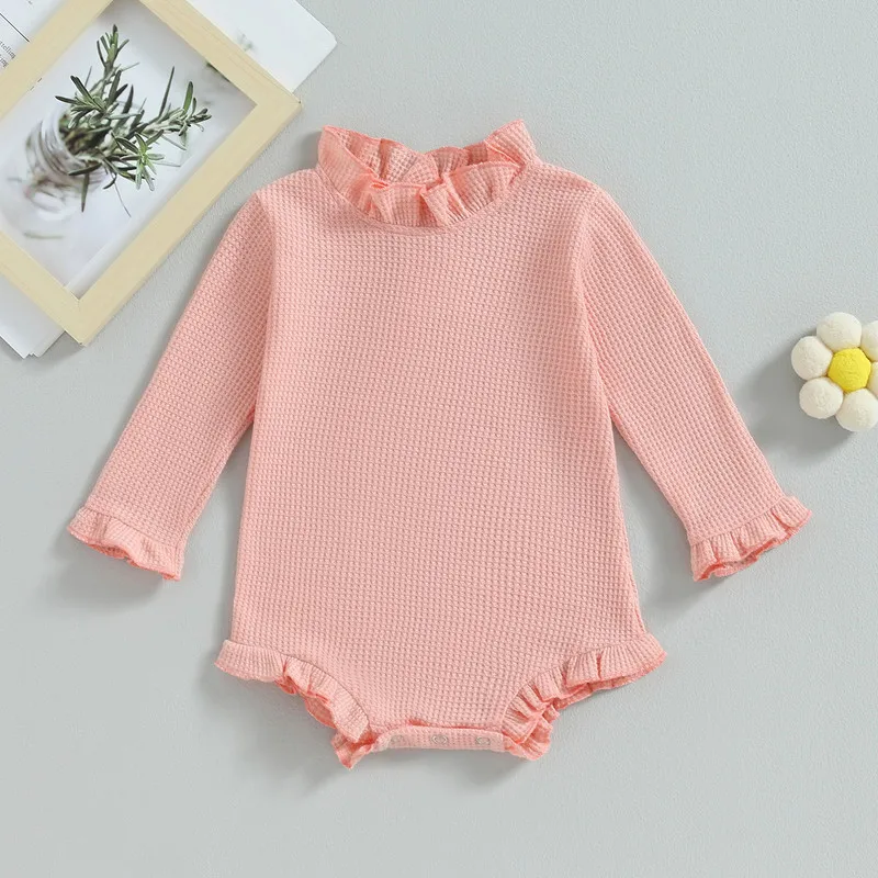 

Боди для новорожденных девочек, осенняя одежда, однотонный комбинезон принцессы с длинным рукавом и рюшами на воротнике, Детские предметы одежды