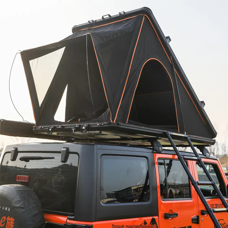 

Outdoor Aluminum Rooftop Tent Car Triangle Hardshell Roof Top Tent For Camping Hiking 2 Person With Roof Rack
