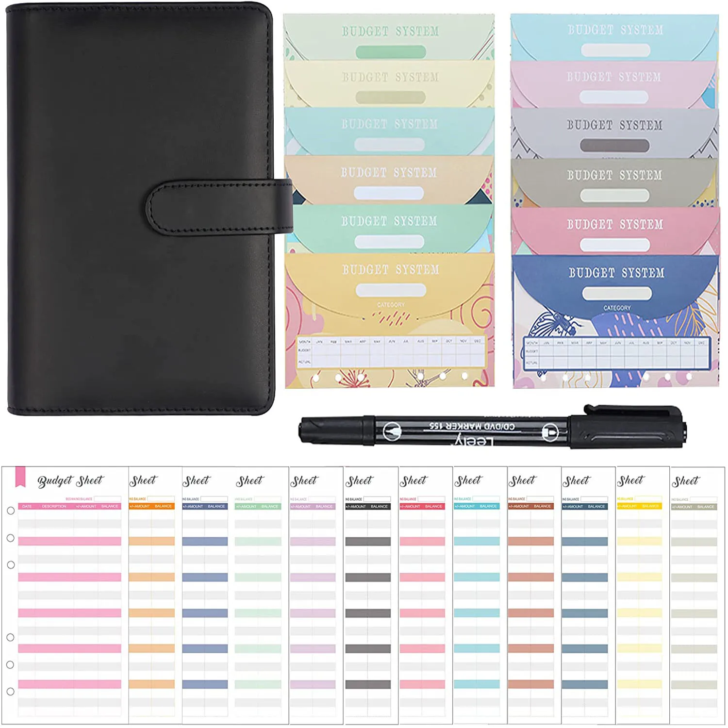 

26 Pcs A6 Binder Notebook with Budget Cash Envelopes ,Money Organizer Binder for Cash Saving with Expense Sheets and Marker Pen