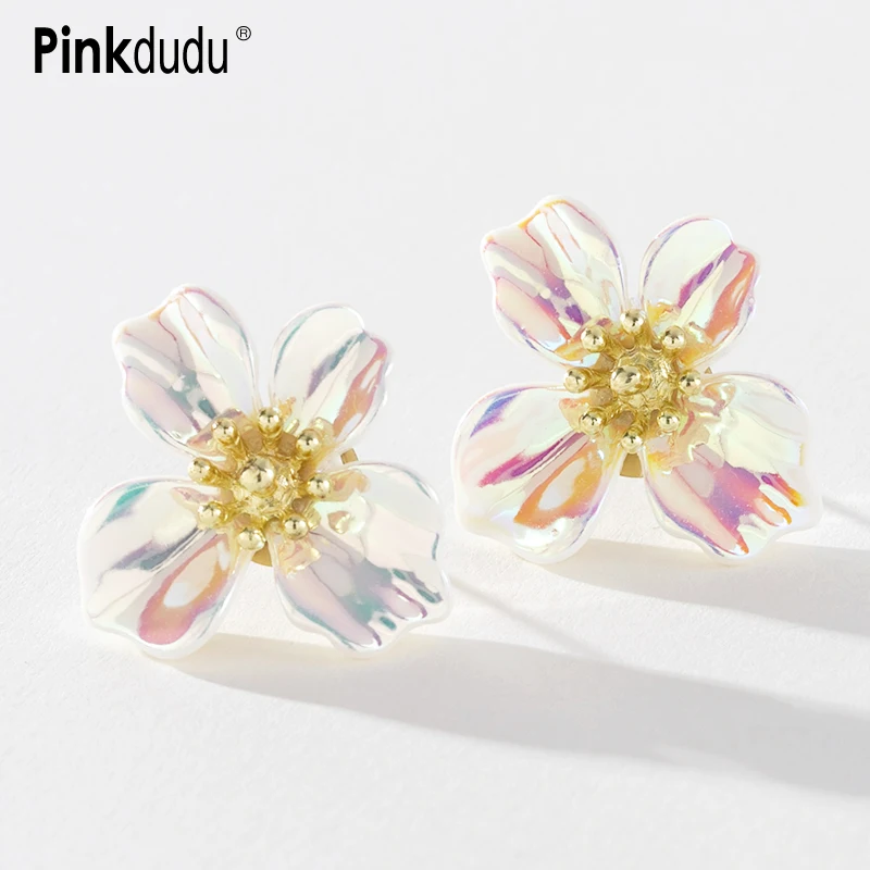 

Pinkdudu Fashion Simple Paint Flower Stud Earrings Sweet Imitation Pearl Alloy Colorful Stud Earrings for Women Jewelry PD623