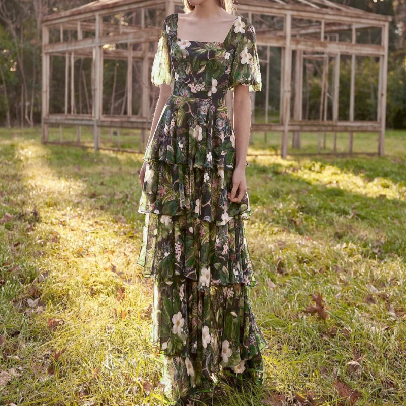 Summer Boho Clothing 2022 Vacation Bohemian Floral Printed Long Dresses Womens Elegant Ruffles Chiffon Vestido Feminino