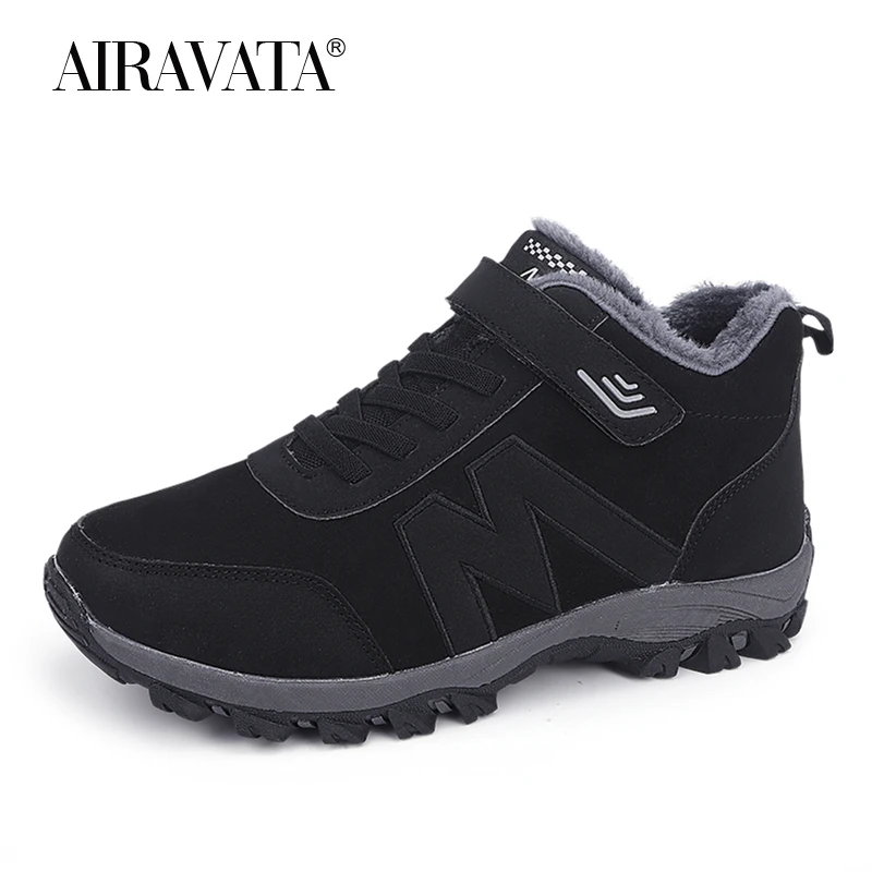 Winter Boots Men Women Plush Sneakers Warmth Walking Shoes Hook Loop Antiskid Unisex Footwear Plus Size 35-45