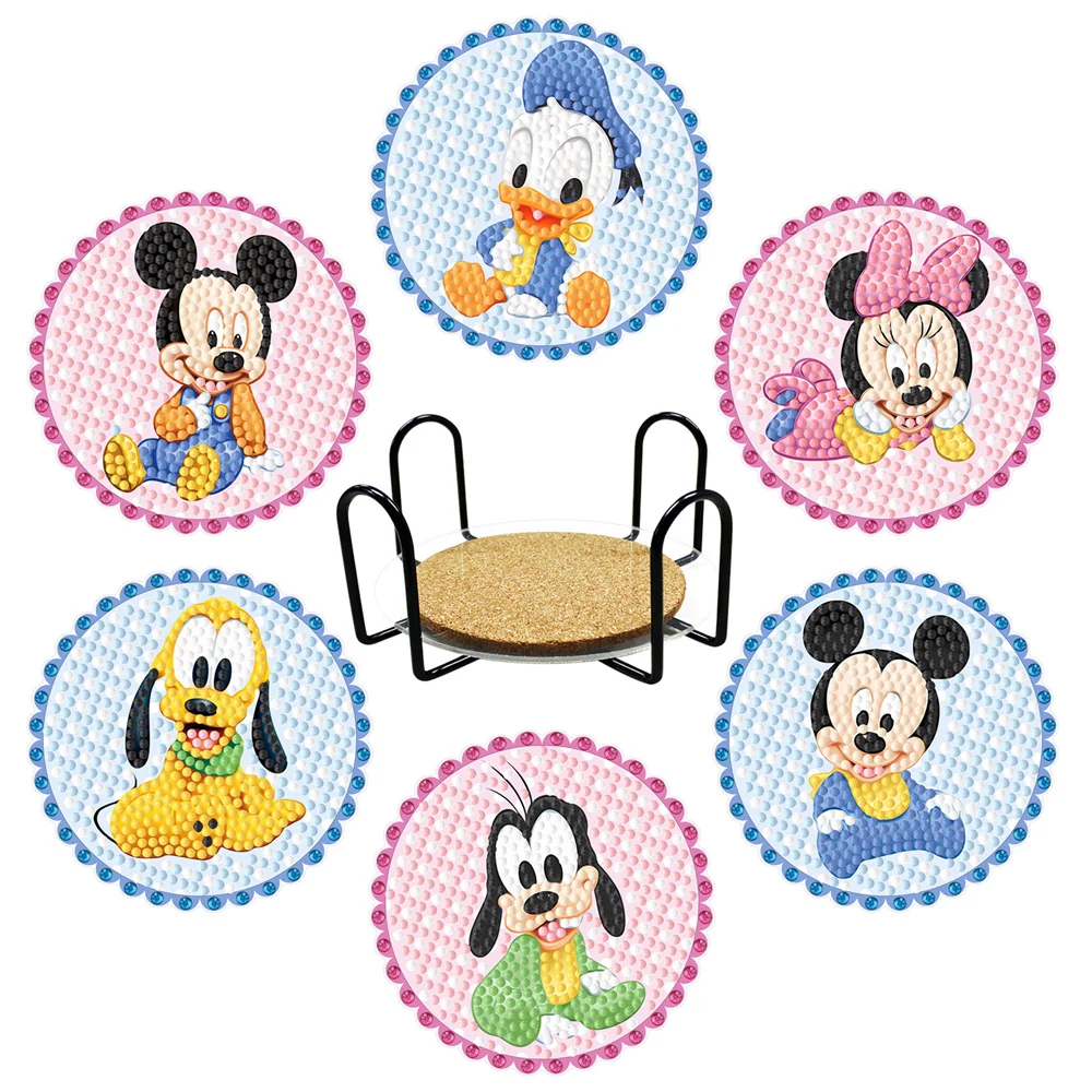 

6pcs Disney Donald Duck Mickey Mouse Diamond Painted coaster Mosaic embroidery table top insulated coffee mat