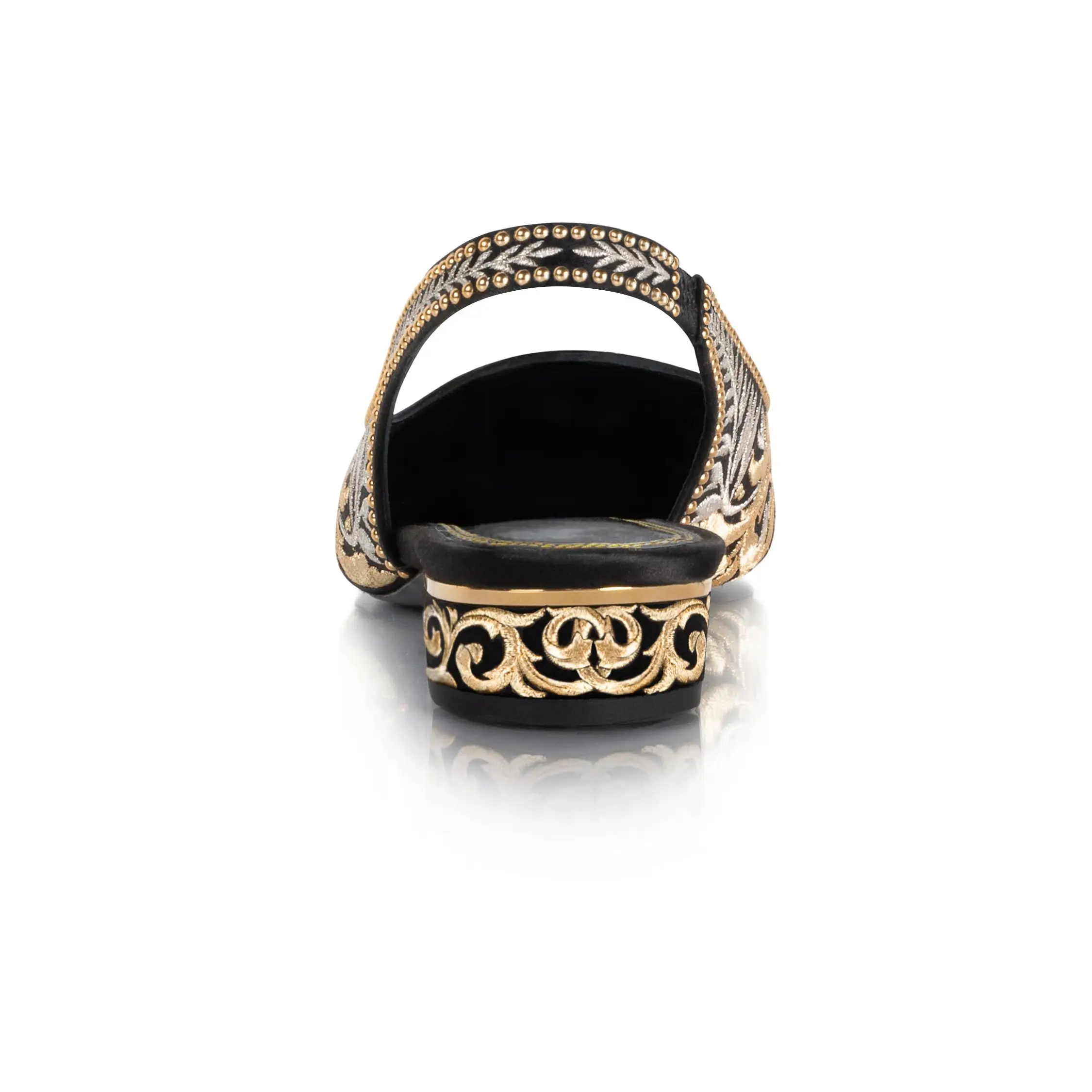 Temperament Metal Decoration Pumps Sexy Ankle Strap Women Gold Silk Ambroidered  Low Heels Summer Wedding Shiny Single Shoes