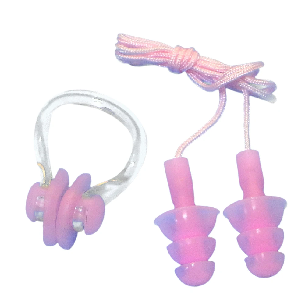 

Soft Silicone Ear Plugs Nose Clip Set Case Kid Child Swimming Water Pool Sea Earplugs W/Rope Adult Children Silicone Nose Plug