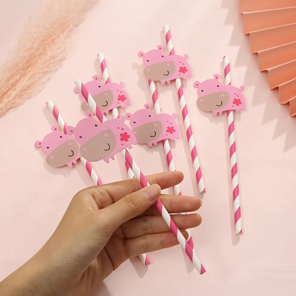 

20Pcs Cute Animal Hippo Straws Disposable Paper Straws Bar Drinking Straws Birthday Baby Shower Wedding Party Supply Decorations