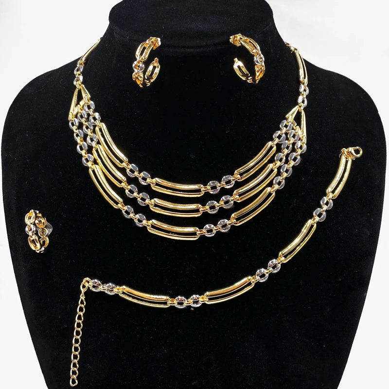 

Bohemian Tassel Necklaces Earrings Ring Bracelet Set Dubai Gold Color Fashion Jewelry For Women