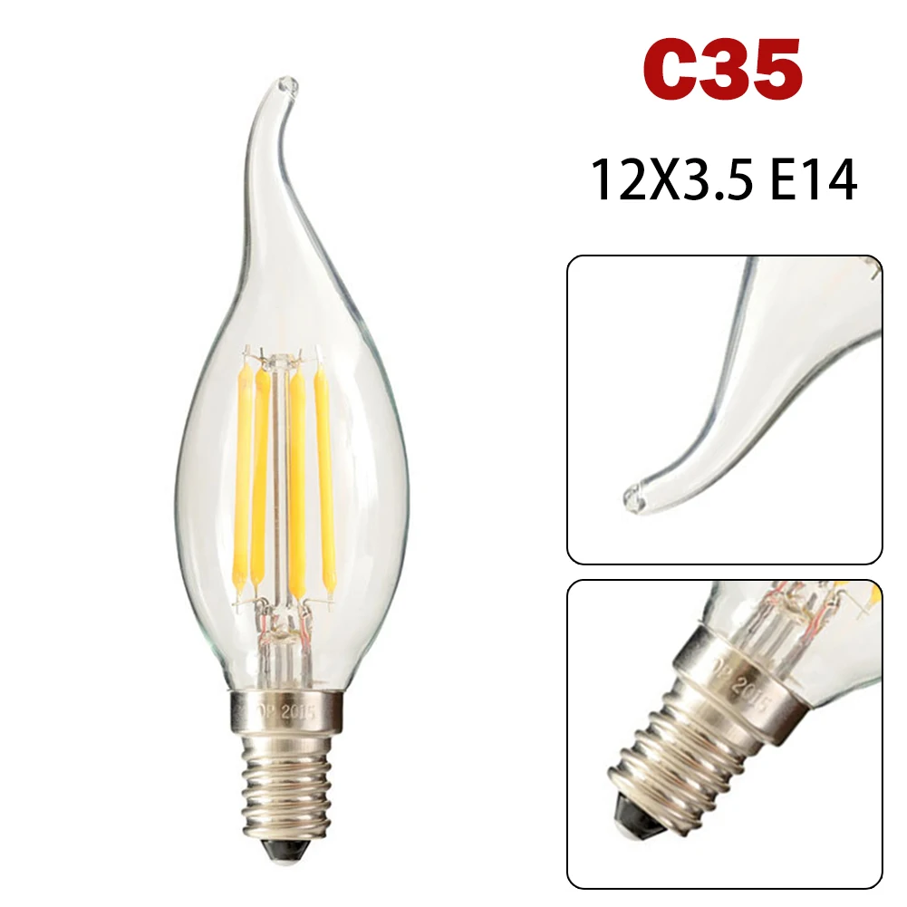 

LED Retro Bulbs C35 Pull Tail Tip Bulb 4W 2700k E14 Thread 220V Bulb Glass Decorative Crystal Bulb Filament Bulbs Home Lightting