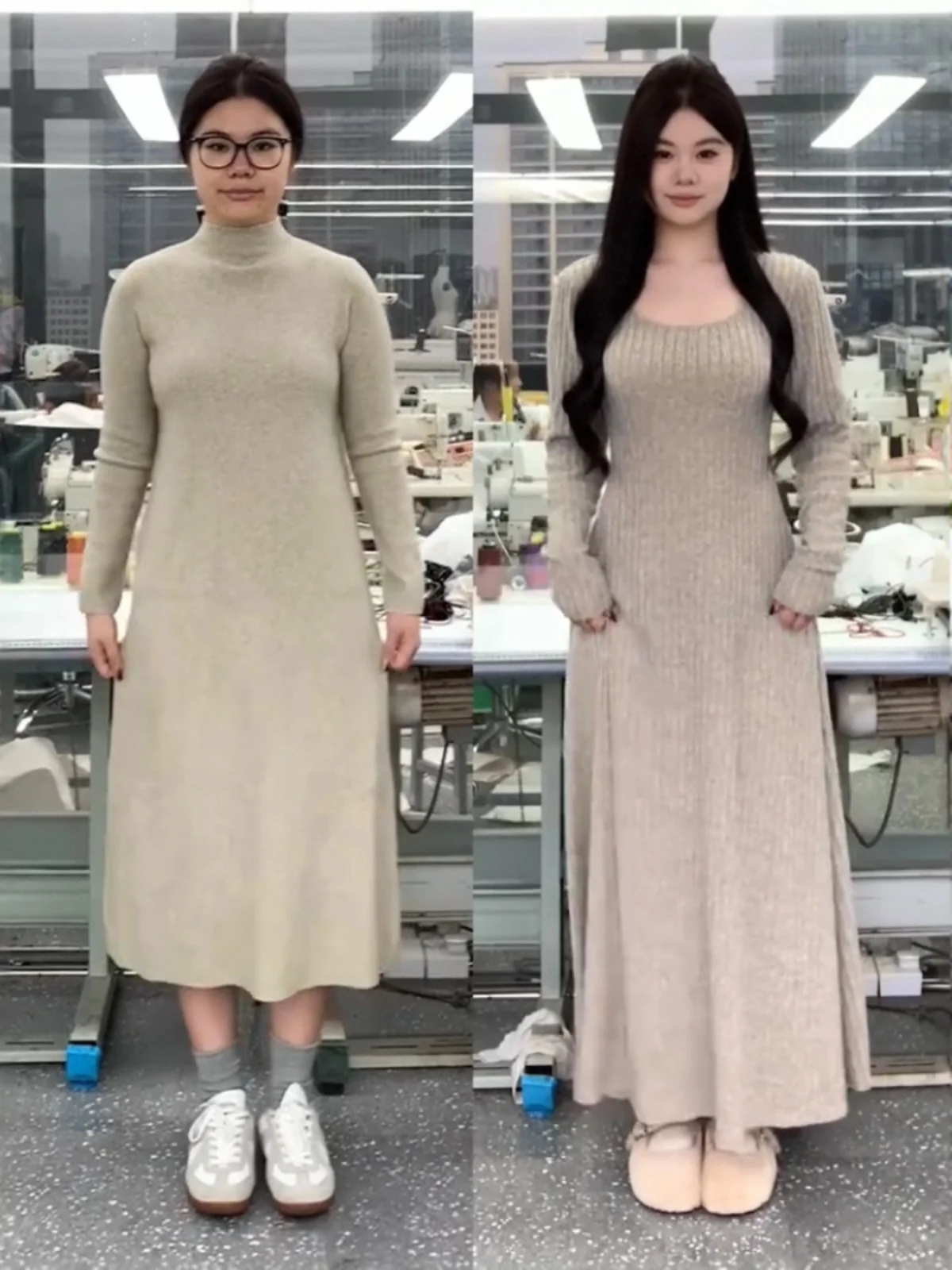 Plus size U Collar Knitted dress Women Winter Inner wear Waist Hugging Chubby Girl Slimming Sheath Skirt Royal Sister Sle T...