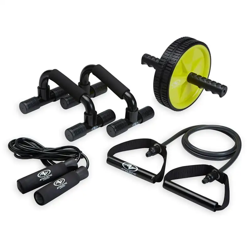 

Home Gym Kit, Includes Resistance Tube, Ab Wheel, Jump Rope and Push-Up Bars