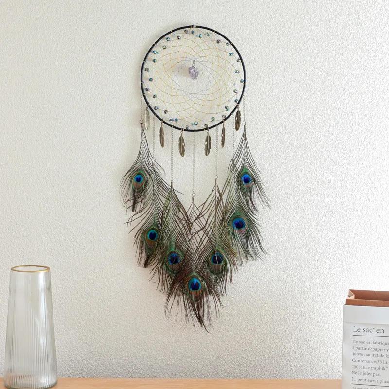 

Ловец снов с павлиньими перьями, Настенный декор для комнаты, в эстетике, Ловец снов, для гостиной, спальни, гобелен в подарок, для дома и фермерского дома