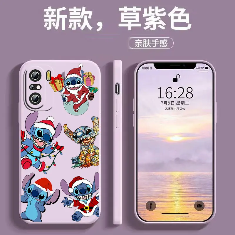 

Disney Cute Stitch Phone Case For Xiaomi Redmi K50 K40 10X 10 9T 9AT 9A 9C 9 8A 8 7 6A 5A Gaming Pro Liquid Rope Funda Cover