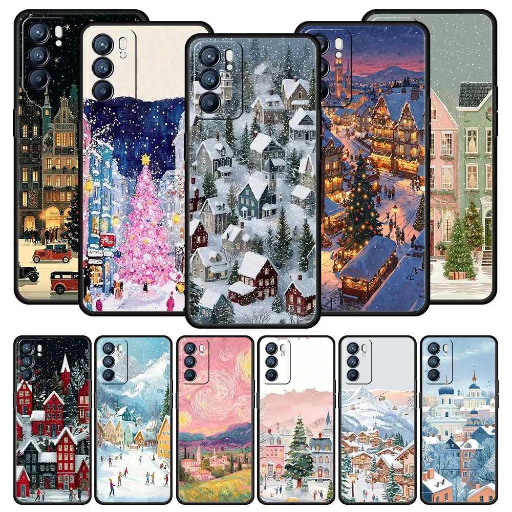 Фото Чехол в мультяшном рождественском стиле для Oppo Reno14, Reno13, Reno12, 11 F, 10, Find X5, X9 Pro, A54 5G, A53, A52, A9, A16, A78 4G, A80, A98 №1