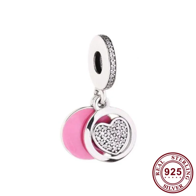 

925 Sterling Silver Charm Pink Enamel Heart Of Loyalty Pendant Fit Pandora Women Bracelet & Necklace Diy Jewelry