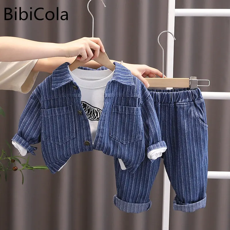 

Детский комплект одежды из 3 предметов; Детская одежда; Осенняя хлопковая Повседневная модная одежда для малышей; Джинсовый костюм с длинны...