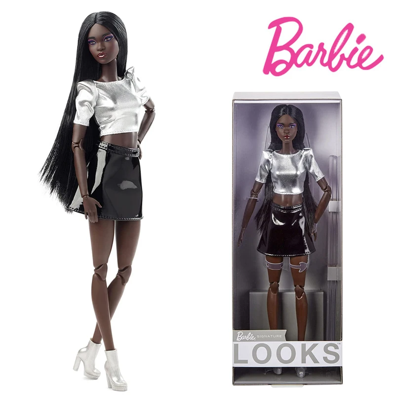 

Barbie HBX93 Signature Barbie Looks Doll Dark-Brown Straight Hair Tall Body Type Fully Posable Fashion Doll Gift for Collectors