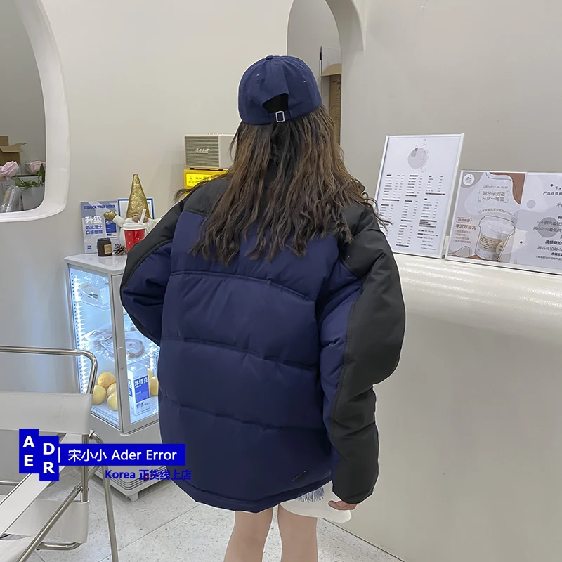 Korean version of high-quality autumn and winter color-blocking down jacket men and women couples loose warm thickened coat tops