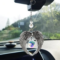 hanging crystal suncatcher angel wing metal pendant with prism crystal ball sun catchers for car home window decor rainbow maker