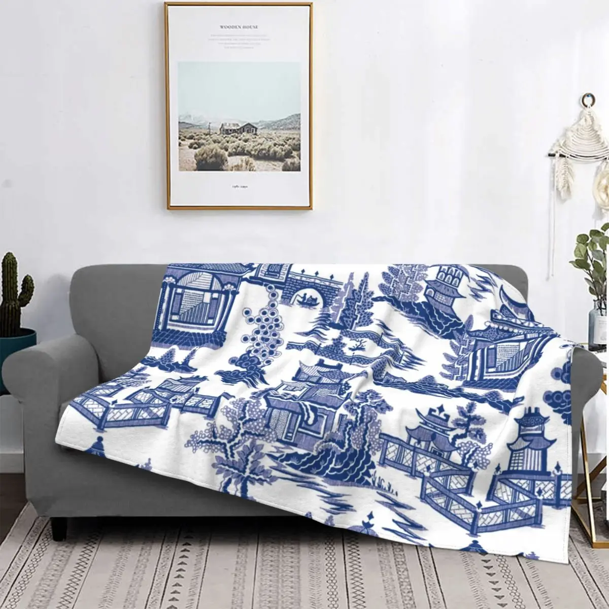 

Китайское пушистое одеяло из синей ивы Ming, сине-белое забавное диванное одеяло для дома, гостиницы, дивана 200x150 см