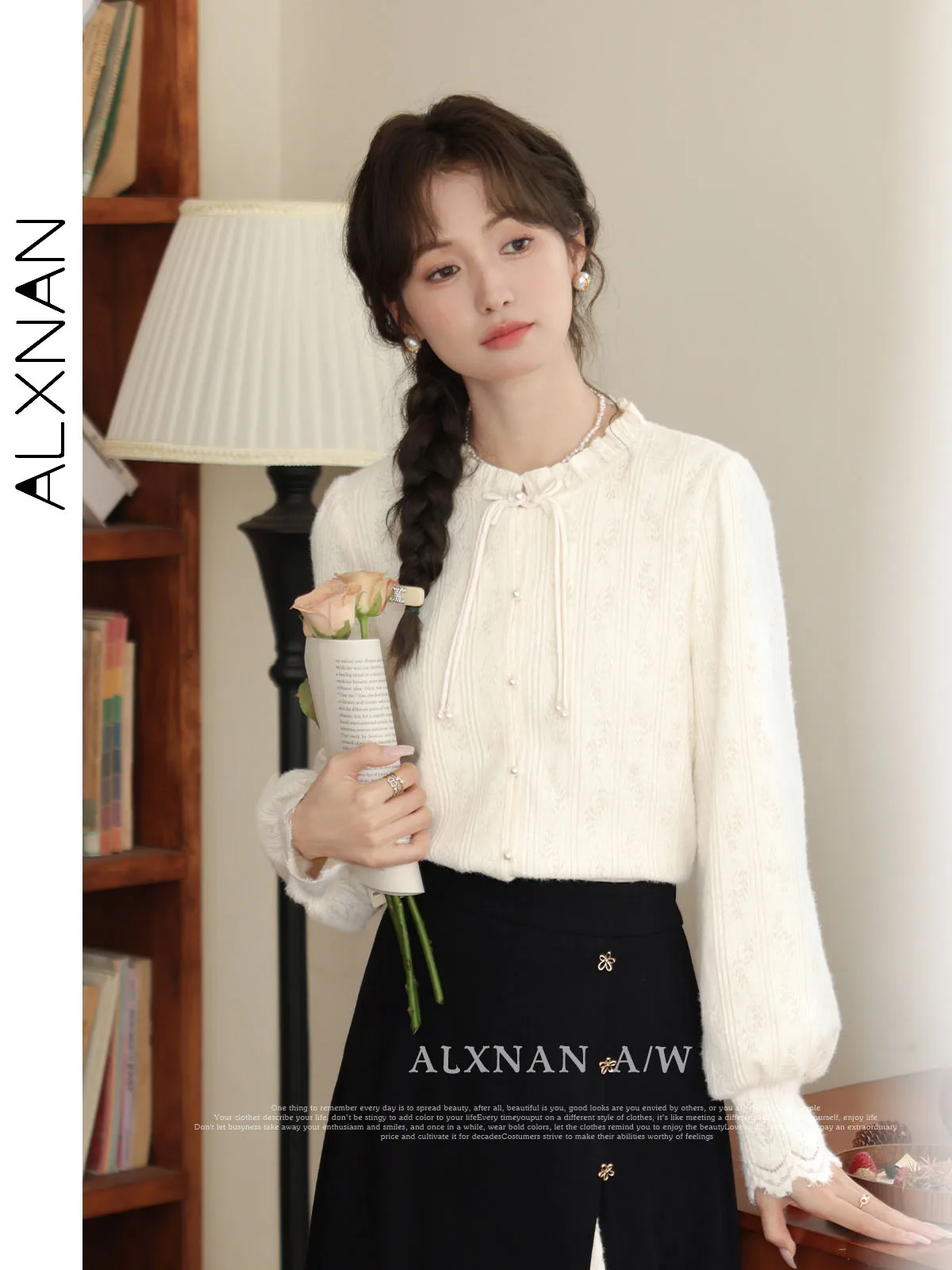 ALXNAN женская рубашка в неокитайском стиле осенняя повседневная с рюшами и