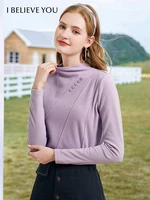 i believe you solid mock neck sweaters for women fashion 2022 autumn winter office lady slim long sleeve woman tops 2214014070