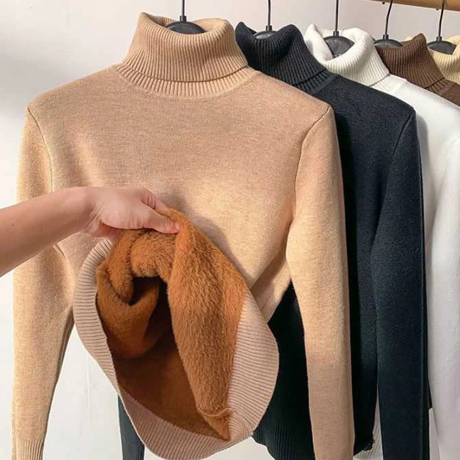 

Женский свитер с воротником «хомут», плюшевое утепленное нижнее пальто, пуловер, женский свитер, осенне-зимние мягкие теплые свитера