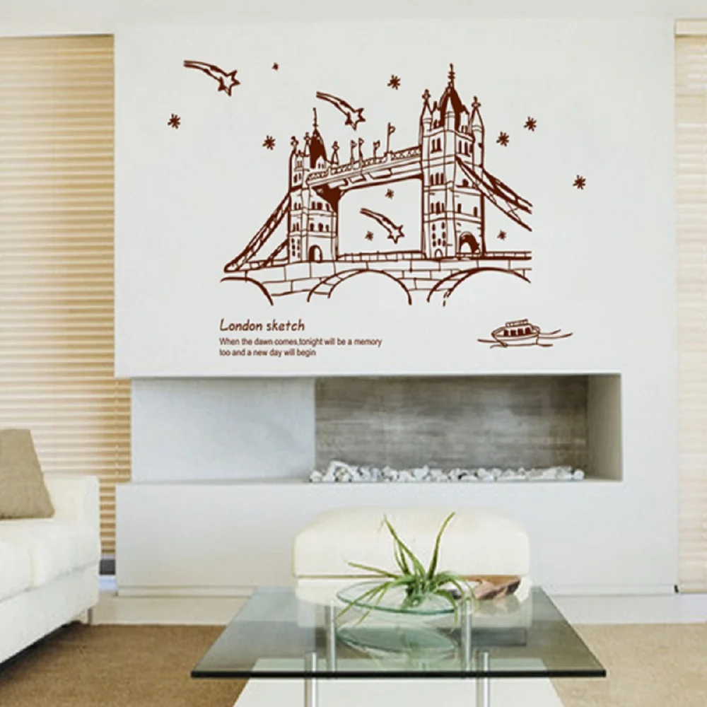 

60*90CM London Sketch Wall Sticker Bridge Stickers DIY PVC Art Living Room Decals Wallpaper scenery Poster Home Decoration 9137