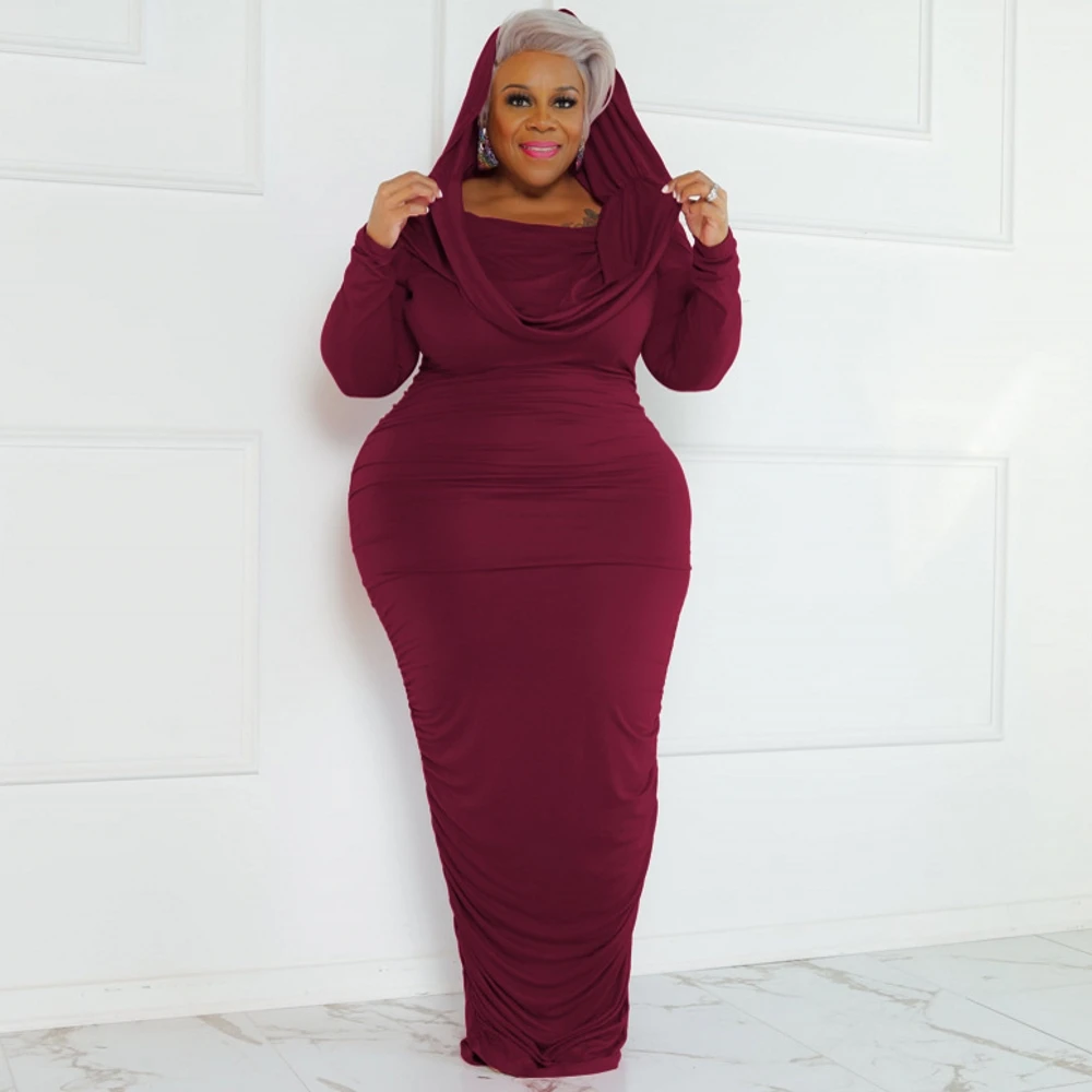 

5XL 4XL Plus Size Dresses For Women Slash Neck Long Sleeve Empire Robes Spring New Solid Draped Streetwear Sexy Oversize Dress