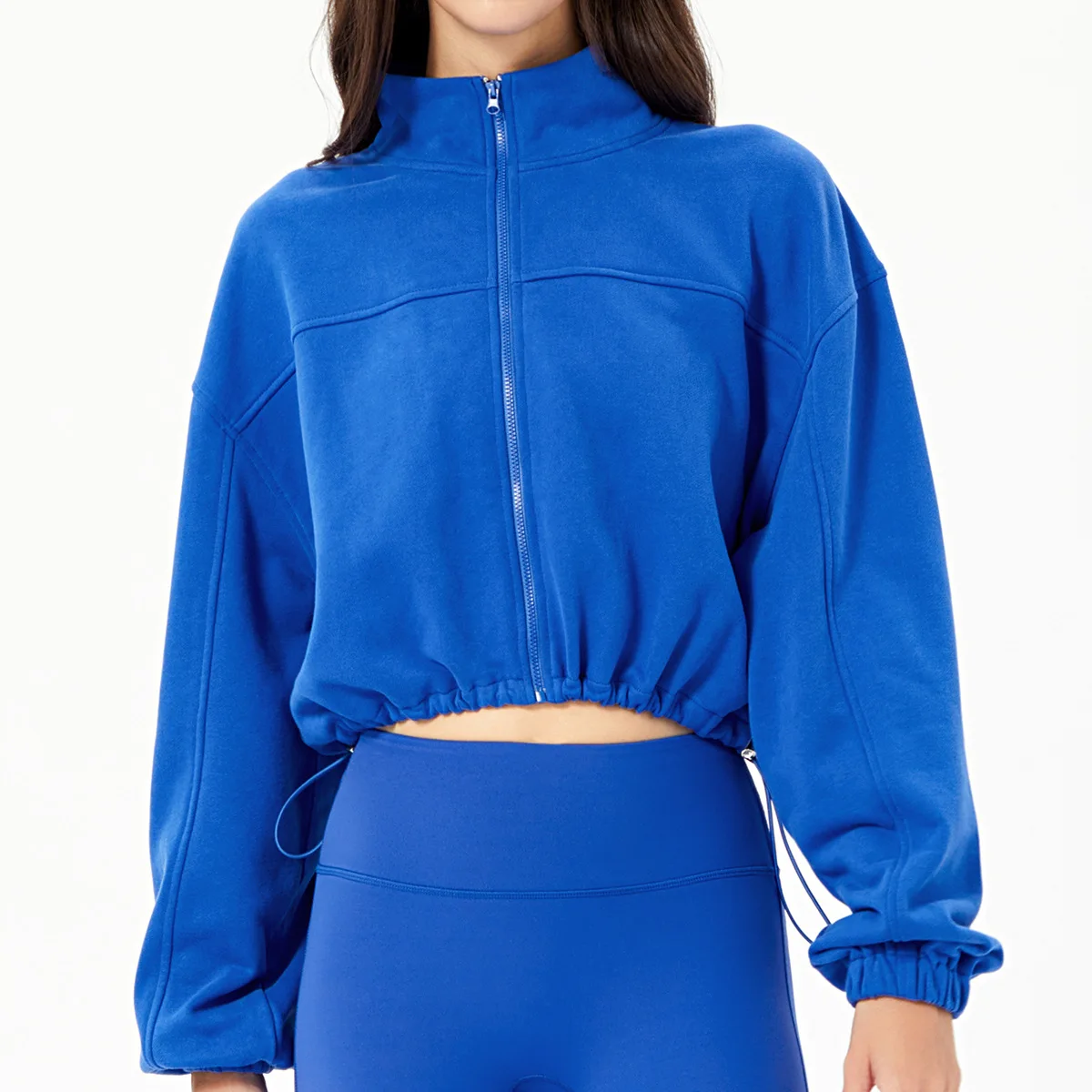 

International Klein Blue Crop Top Women Zip Up Sweatshirts Sporty Y2K Clothes Drawstring Waist Running Fitness Short Coat