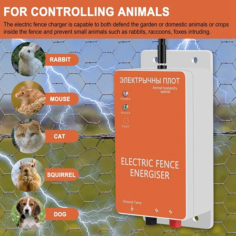 Electronic Pulse Fence 5 Mile Electric Fence Controller High Voltage Pulse Electric Fence Host For Livestock, 0.3 Joules US Plug