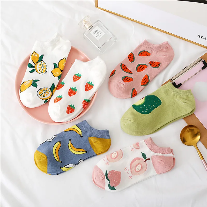 6 pair /lot  Fruit  Lavocado Lemon Watermelon Peach Strawberry Banana Cotton Socks Korean Funny Harajuku Female Casual Socks