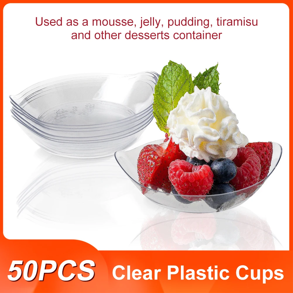 

50pcs Yogurt Cake Dessert Clear Plastic Cups Jelly Square Container Pastry Tools Ice Cream Pudding Jelly Yogurt Dessert Cups